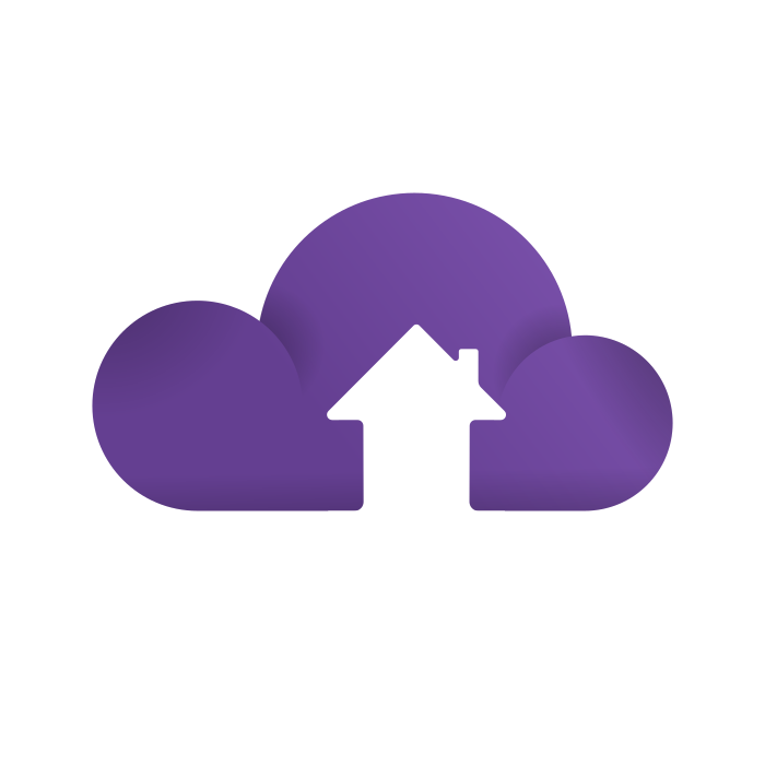 The Home Cloud logo which is a stylized purple cloud with the white outline of a house overlayed on it