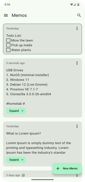 A screenshot of the MoeMemos mobile app